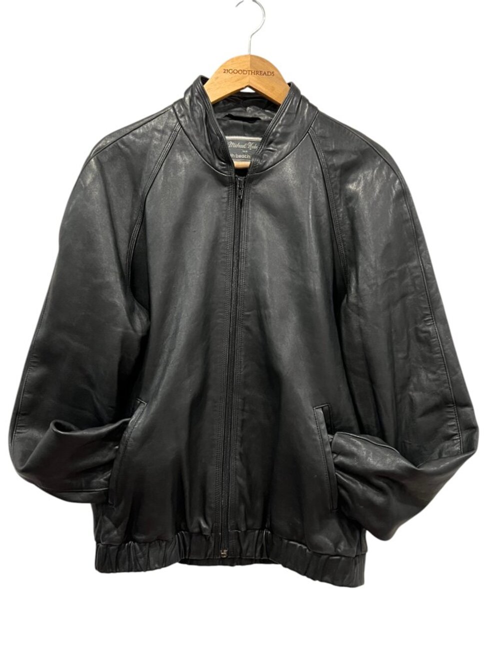 Michael Hoban for North Beach 90s Leather Bomber Jacket, Black, 38